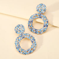 Luxury Elegant Two Tier Full Rhinestone Hollow Circle Statement Dangle Earrings For Women Party Prom Wedding Evening Daily Wear