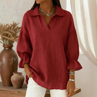 Casual Relaxed-fit Fashionable Long-sleeve Top With A Turn-down Collar