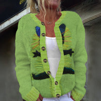 Digital-print Cardigan Knitted Jacket Faux Sweater For Women