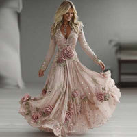 Vintage Elegant Long Dress With Floral And Botanical Print