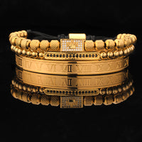 Roman Numeral Bronze Zircon Crown Woven Bracelet Set