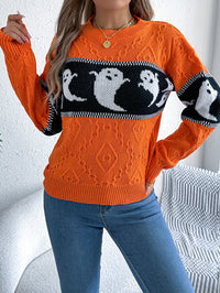 Women Ghost Color Block Long Sleeve Pullover Sweater