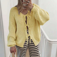 Women's Solid Color Casual Loose And Simple Lace-up Sweater Coat