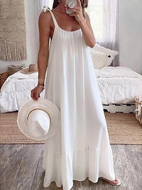 Casual Sling Dress With A U-neck Classic Pleating And Multiple Color Options