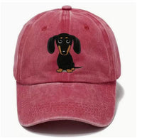 Retro Washed Baseball Cap Dachshund Printed Peaked Cap