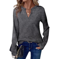 Womens V-neck Pullover Long-sleeve Top
