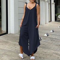 New European And American Solid Color Casual Suspender Jumpsuit