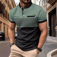 Multicolor Printing Striped Stand Collar Top For Men