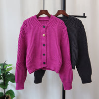 Thick Needle Design Sense Niche Sweater Coat Loose Round Neck Long Sleeve Temperament