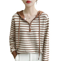 Women's Striped Hooded Long-sleeved Knitted Sweater