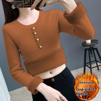Fleece-lined Thickened Round Neck Sweater Women's Autumn And Winter Integration