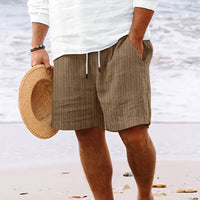 European And American Cotton And Linen Multi-bag Lace Men's Striped Beach Shorts