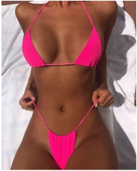 Pure Color Gathered Tether Sexy Bikini Split Swimsuit