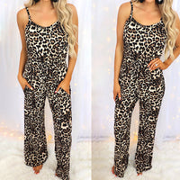 Leopard Print Suspenders Casual Loose Jumpsuit