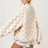 Small Plaid Zippered Fuzzy Coat Womens Jacket Lamb Fur Coats