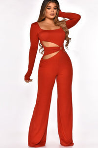 Round Neck Long Sleeve Personality Slim Sexy Waist Jumpsuit