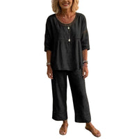 Casual Commuter Comfortable Loose Crew-Neck Linen Set