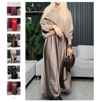 Elegant Simple Solid-color Dress With A Round Neck And Three-quarter-length Sleeves