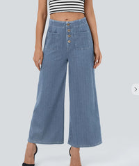 Womens Stretch High-Waist Elegant Slimming Wide-Leg Pants
