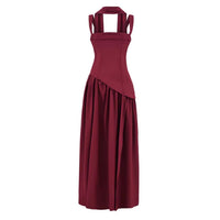 Flowing Ribbon-Trimmed High-Slit Waist-Cinching Lace-Up Maxi Dress