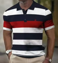 Striped Stitching Fashion Casual Button Short Sleeve