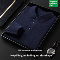 Men's Autumn And Winter Solid Color Shirt Middle-aged Polo Sweater