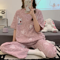Summer Pajamas Women's Short-sleeved Trousers Cotton Two-piece Set