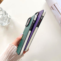 Plain Leather Phone Case Magnetic Suction Contrast Color Protective Cover