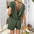 Casual Solid Color Sexy Hollow-Out Short-Sleeve Jumpsuit