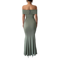 Womens Solid-Color Off-the-Shoulder Slim Long Dress