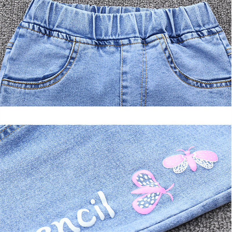 Autumn Butterfly Letter Jeans Slim Fit Stretch Casual Pants Children's Pants