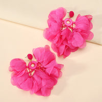 Handmade Bohemian Beaded Chiffon Flower Tassel Earrings For Women Tropical Vacation Statement Jewelry