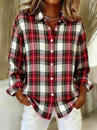 Womens Unique Plaid-Print Trendy Long-Sleeve Shirt