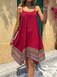 Womens Spaghetti-Strap Patchwork Printed Asymmetrical Dress