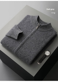 Wool Cardigan Men's Stand Collar Zipper Knitted Sweater Coat Warm And Loose Cashmere Pants Men