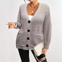 Fashion Loose Pockets Button Women's Cardigan Sweater