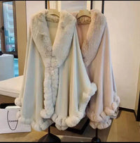 Artificial Rex Rabbit Wool Cape Shawl Women's Oversized Knit Woolen Cardigan Baggy Coat