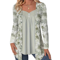 Fashionable Two-in-One Printed Long-Sleeve Top With Buttons