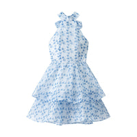 Resort Fairy Slim Fit Blue Printed Dress