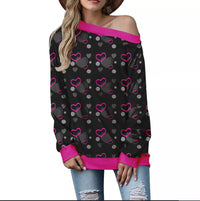 Women's Valentine's Day Pattern Printed Long Sleeve Loose Shoulder Sweater
