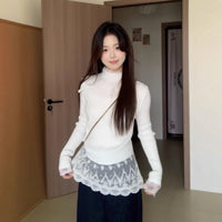 Fake Two Pieces Lace Sweater Women