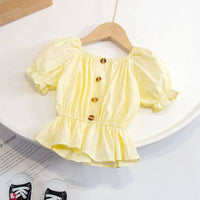 Girls' One-shoulder Puff Sleeve Top Korean Style
