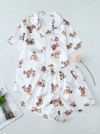 Cardigan Pajamas With Short Sleeves Cozy Casual Loungewear Set