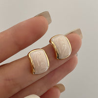 Pearl Off-white Dripping Oil Geometric Ear Studs Fashion French Retro