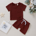 Two Piece Cotton Double Crepe Short Sleeved Shorts