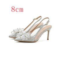 Women's Low-cut Stiletto Heels With Crystal Silver Bow