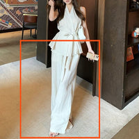 Pure And Alluring High-End Bandage-Waist Top With Wide-Leg Casual Pants Set For Women