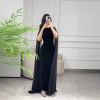 Womens Fashion Velvet Sheath Dress With Cape Sleeves