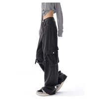 Slimming Large Pocket Design High Waist Straight Wide Leg Jeans