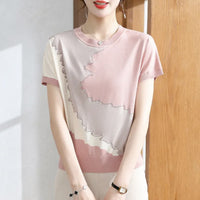 Knitted Western-style Short-sleeve T-shirt For Middle-aged And Elderly Elegant